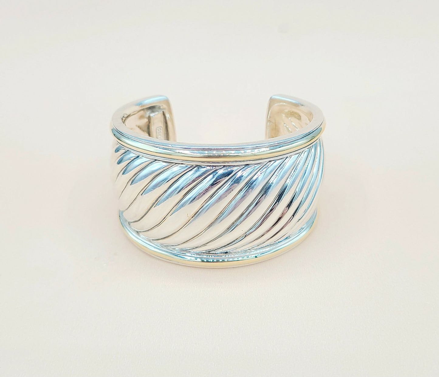    David Yurman Wide Sculpted Silver Gold Thoroughbred Cuff Bracelet