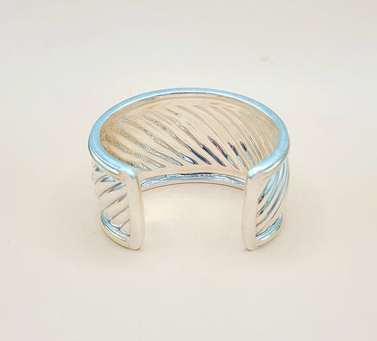    David Yurman Wide Sculpted Silver Gold Thoroughbred Cuff Bracelet