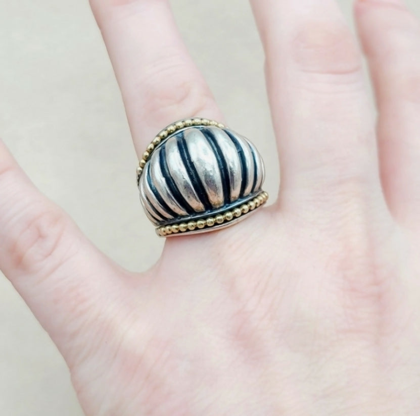   LAGOS Caviar Large Dome Ring With Gold