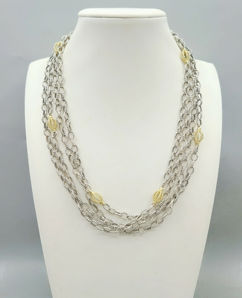    Lagos Caviar Mixed Link Necklace Four Row 18K Gold