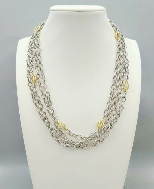    Lagos Caviar Mixed Link Necklace Four Row 18K Gold
