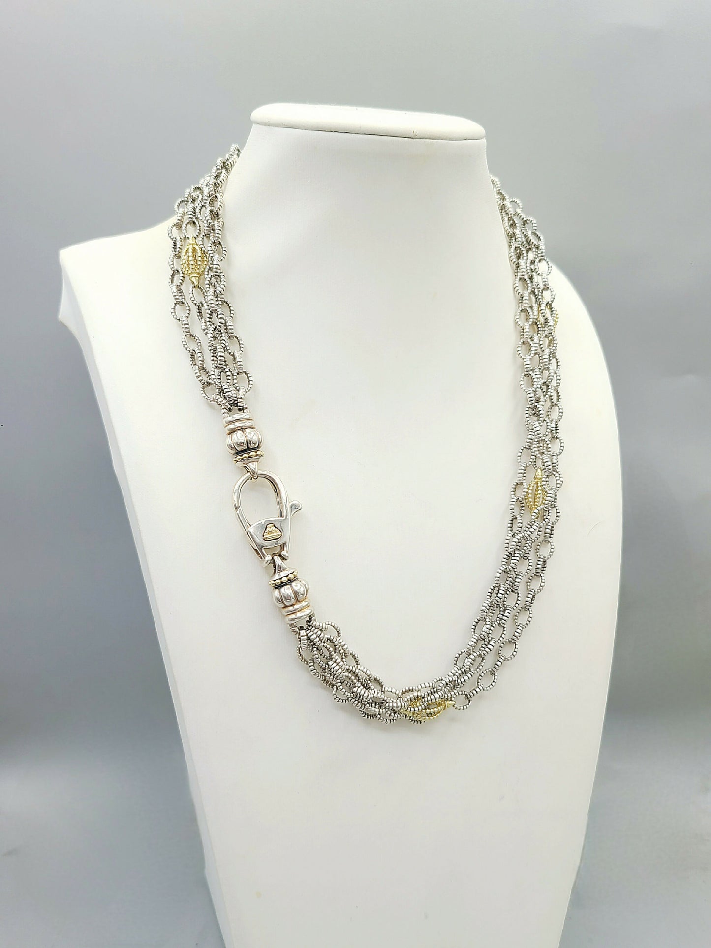    Lagos Caviar Mixed Link Necklace Four Row 18K Gold