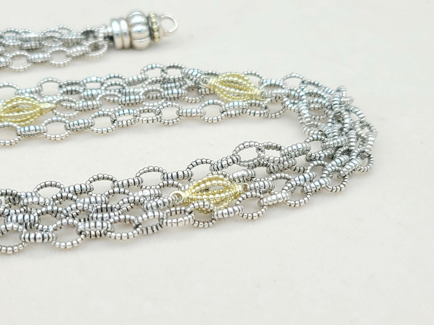    Lagos Caviar Mixed Link Necklace Four Row 18K Gold