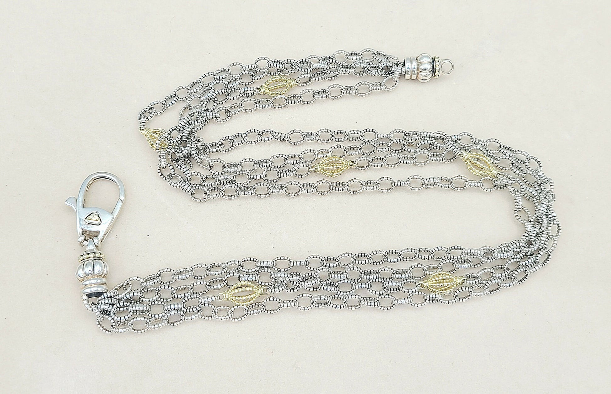    Lagos Caviar Mixed Link Necklace Four Row 18K Gold