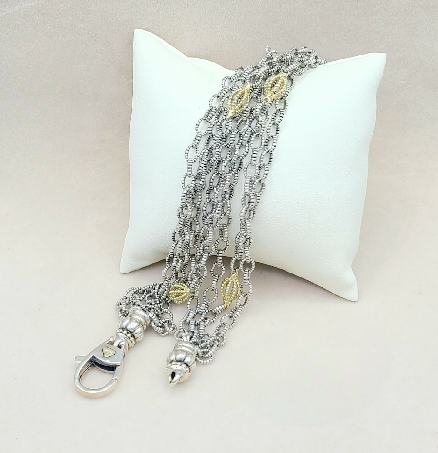    Lagos Caviar Mixed Link Necklace Four Row 18K Gold