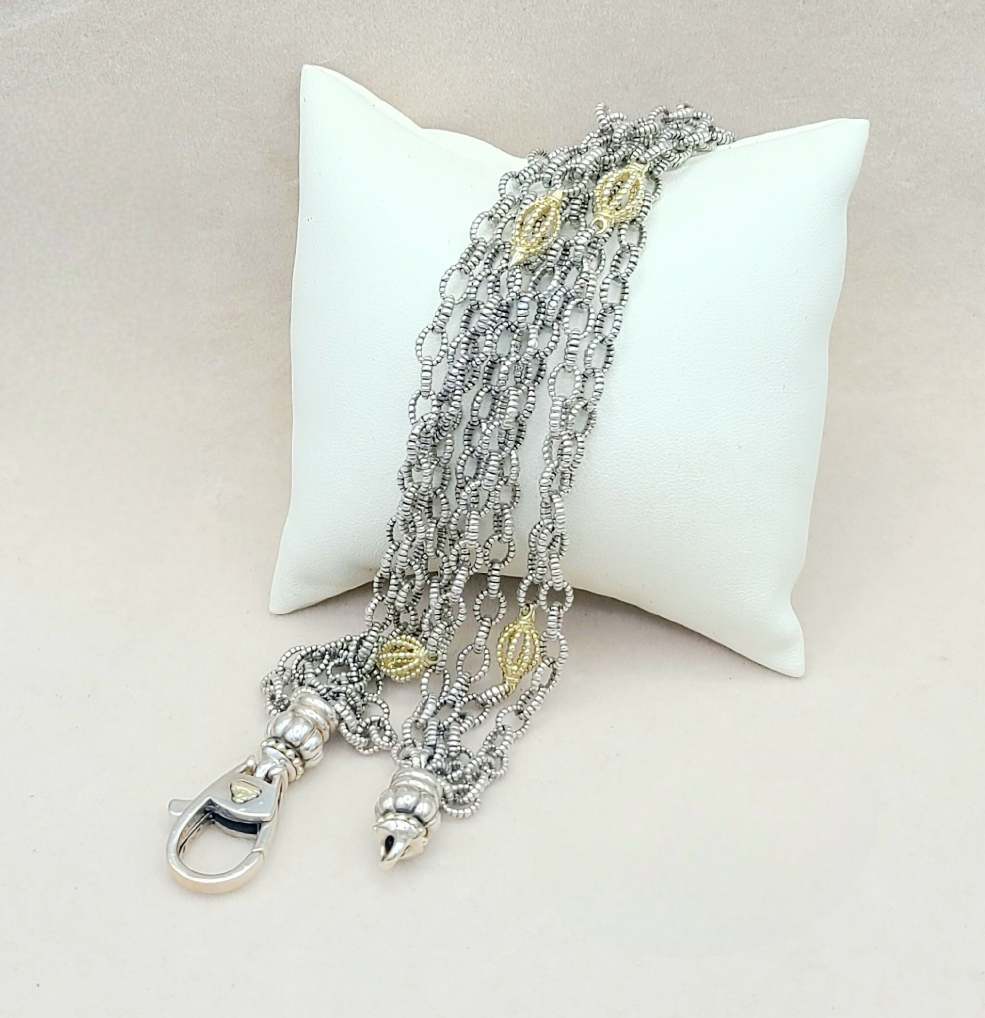    Lagos Caviar Mixed Link Necklace Four Row 18K Gold
