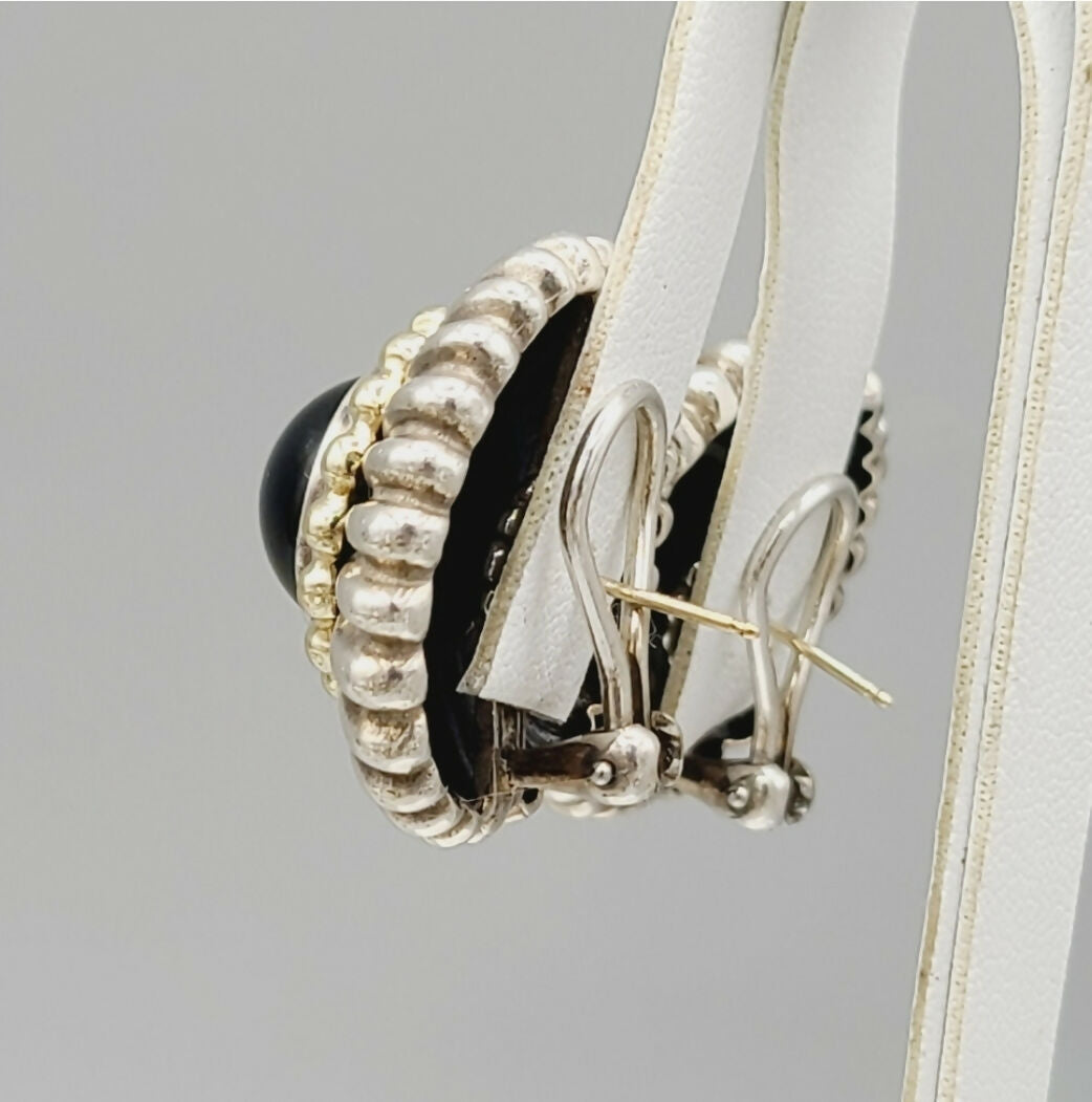  Lagos Caviar Large Black Onyx Earring Silver Gold Earrings
