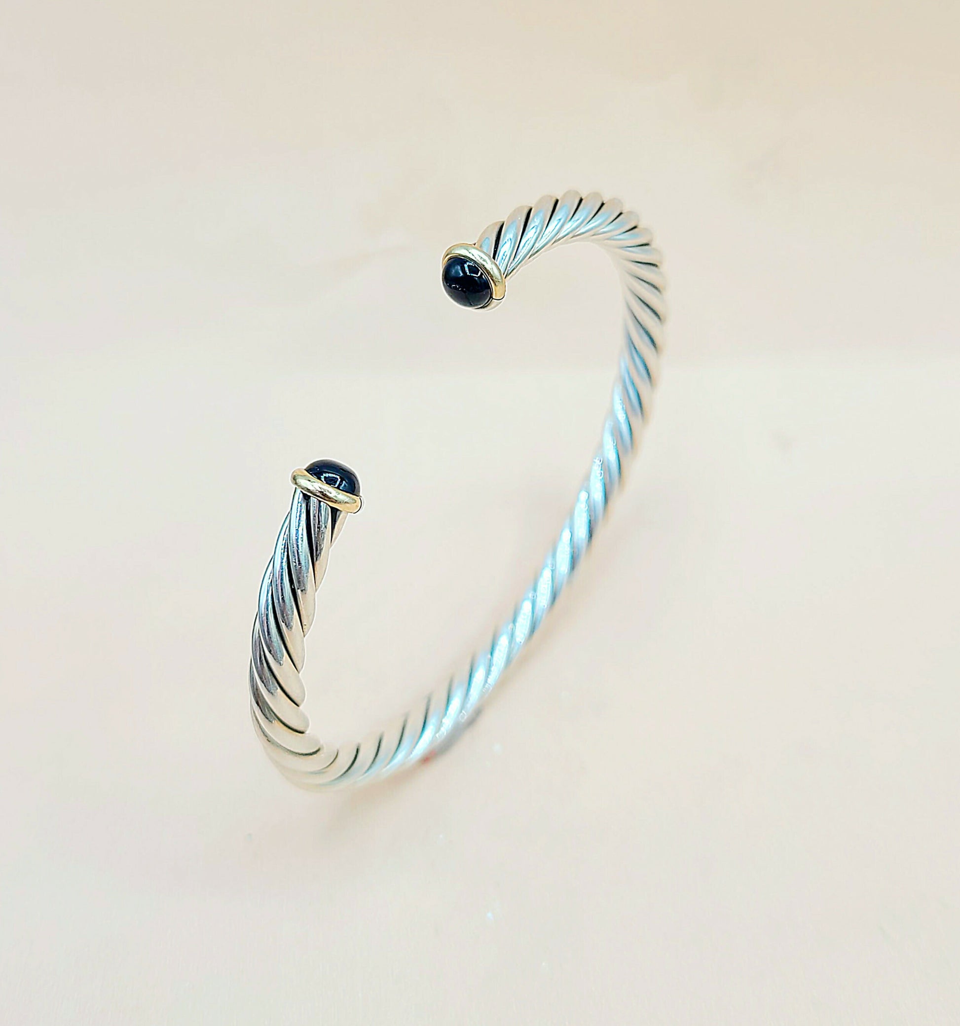    David Yurman 6mm Black Onyx Gold Cable Cuff Bracelet