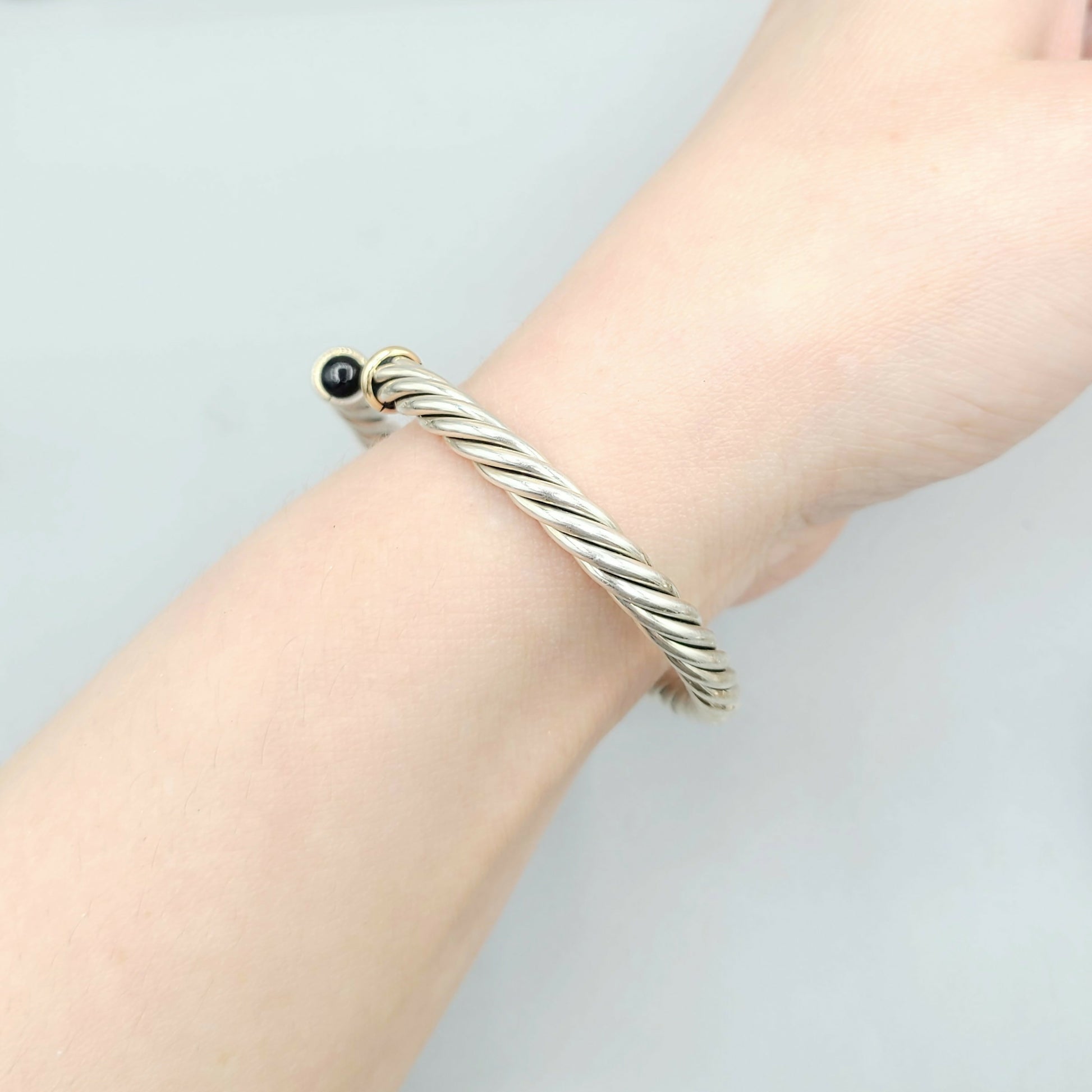    David Yurman 6mm Black Onyx Gold Cable Cuff Bracelet